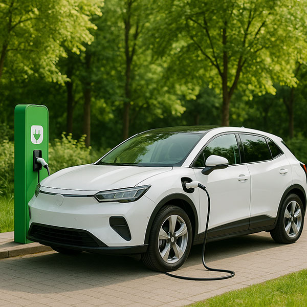 Samochód elektryczny przy stacji ładowania
